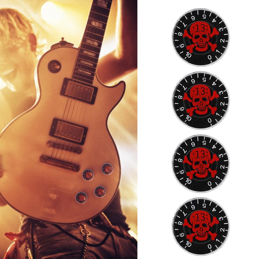 4 Stück E-Gitarre Acryl Totenkopf Nummer 13 Muster Ton Lautstärke Regler Knopf Ersatz(rot)