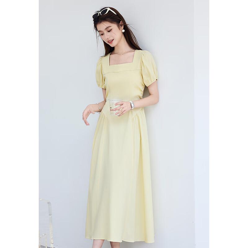 VICTORIA&VERA Women's French Square Neck Puff Sleeve Midi Dress