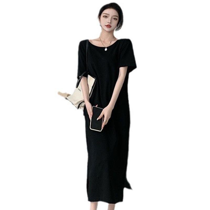 Women's Clothing Over the Knee Gentle Wind Design Sense Niche Backless Half-sleeved Shirt Long Dress Summer Temperament Trendy Dress