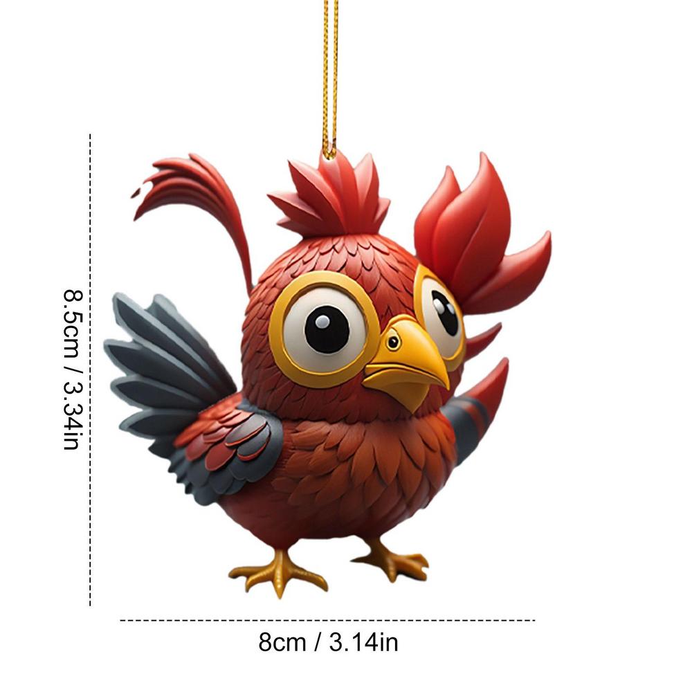 Funny Christmas Ornaments Acrylic 2D Cartoon Cute Christmas Rooster Rooster Ornament Funny Christmas Chicken For Living Rooms