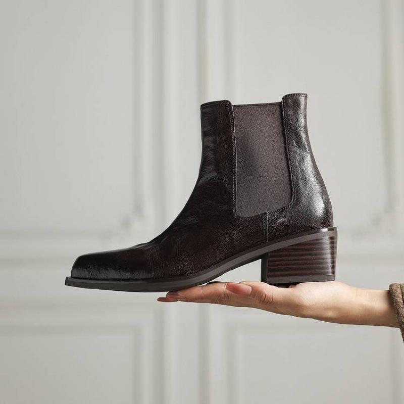 

Универсальные новые ботинки Мартин из коровьей кожи на среднем каблуке, на молнии, с круглым носком, на квадратном каблуке, с резиновой мягкой подошвой, осенне-зимние кожаные низкие ботинки 40