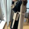 Women's Winter Coat High Sense Chic Woolen Patchwork Trench Coat Women Double-breasted Coat Anti-wrinkle Lapel Overcoat Outwear