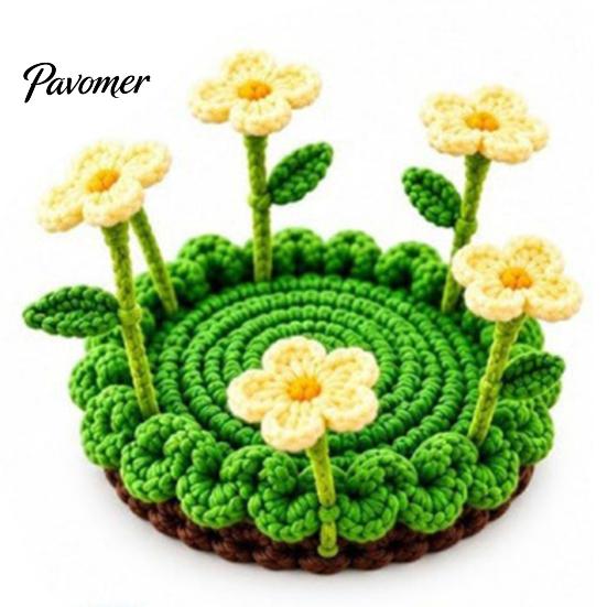 Decorative Tea Cup Pad Blooming Crochet Coaster, Handmade 3D Flower Mat for Coffee Mug Rug Tea, Cotton Yarn Drink Floral Table Decor Desk Protector