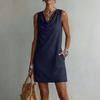 Abito da Donna Senza Maniche con Tasca sul Collo Monocolore Aderente Stile Canotta Abbigliamento Casual per Uso Quotidiano Ufficio Viaggio