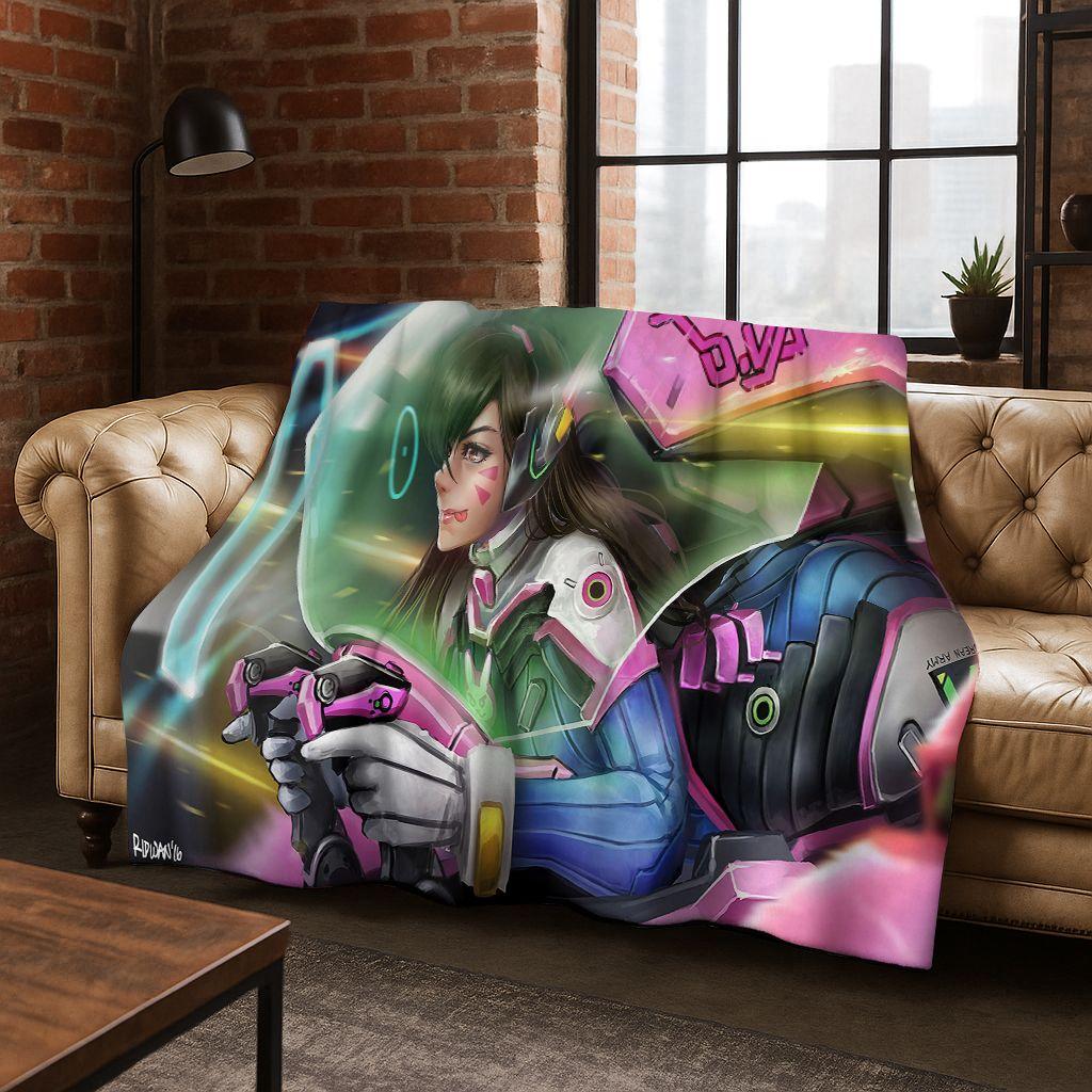 Game OW Overwatch D.VA Mei Reaper Cartoon 3D Flannel Blanket,Cozy Soft Throw Blanket for Home Bedroom Bed Sofa Picnic Cover Gift