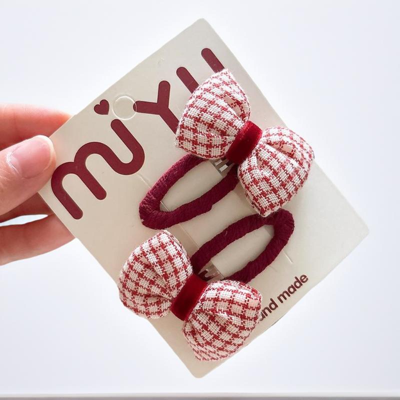 1Pair New Year Cute Red Bow Hairpins Children Girls Hair Clips Pin Barrettes Accessories Hairclip Headwear Headdress Ornament