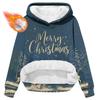 Women's Fashionable Casual Long-Sleeved Christmas Print Fleece-Lined Thick Hooded Sweatshirt