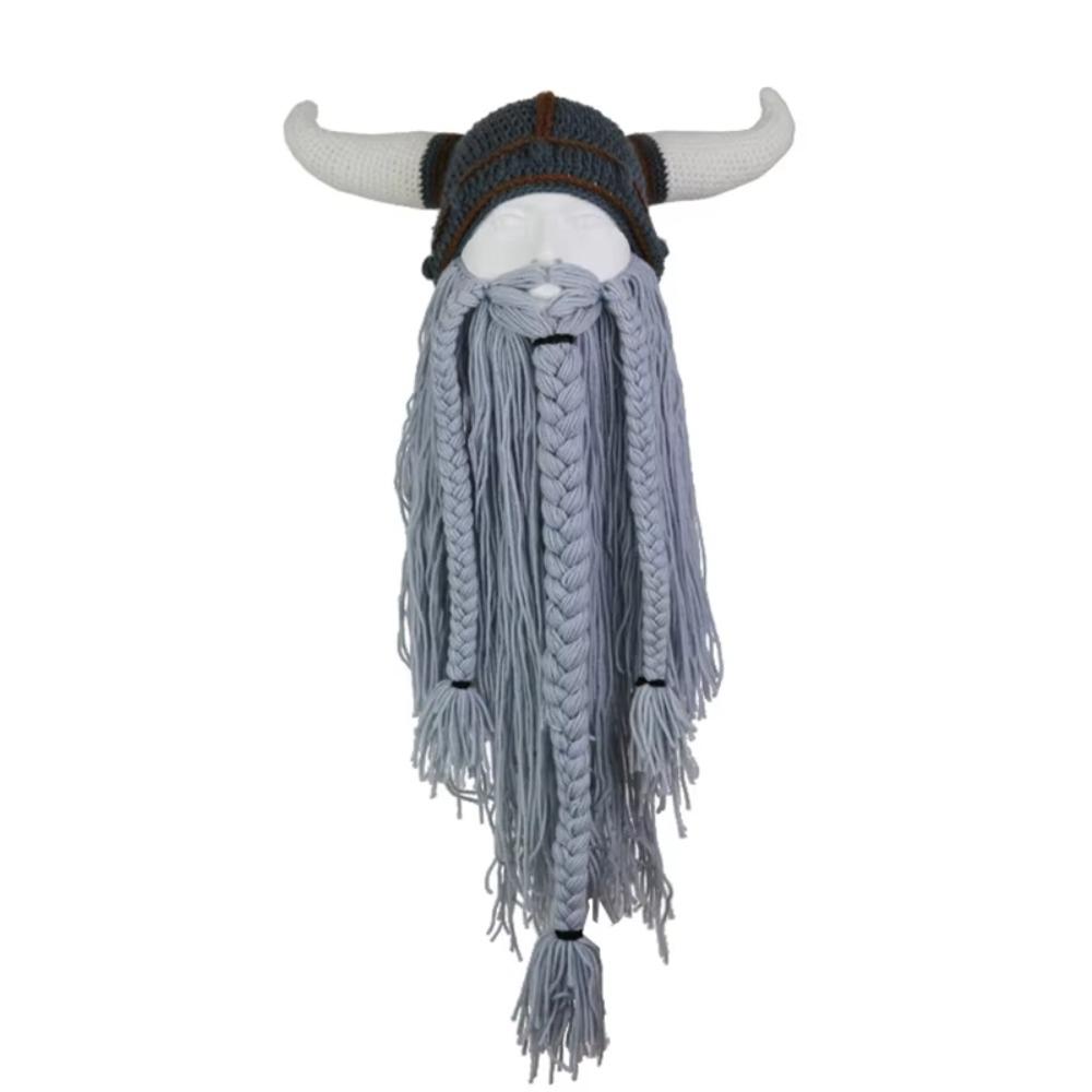 Hand Weave Bearded Funny Caps Funny Tricky Big Beard Mask Hat Viking Horn Hat Costume Accessory