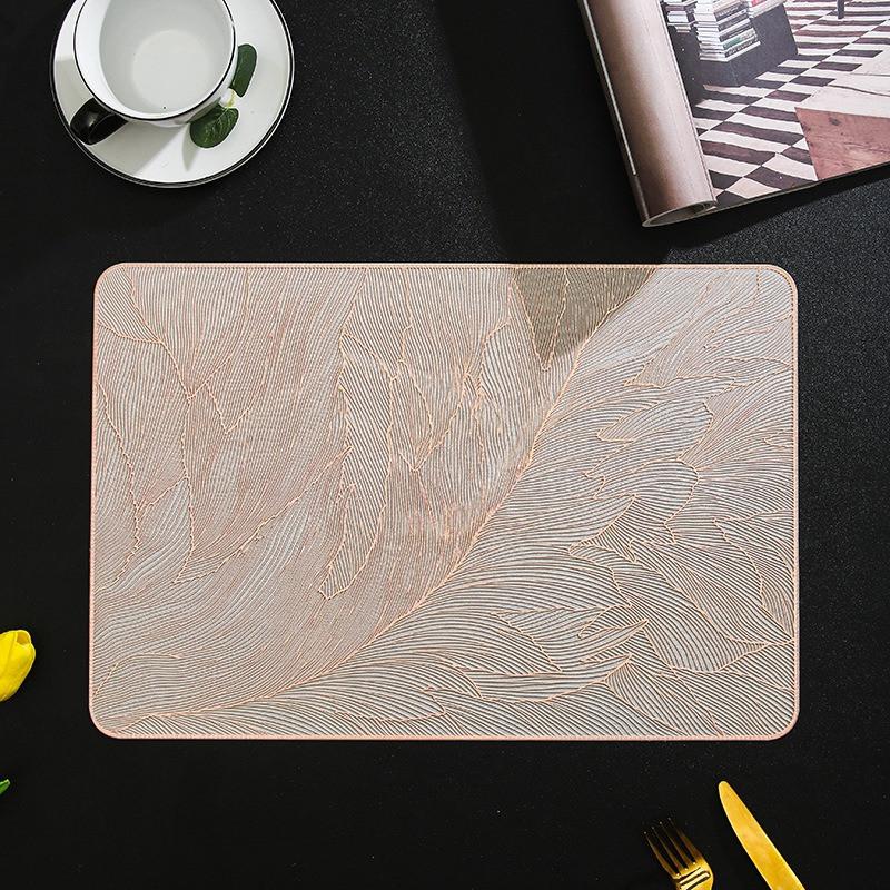 

1Pc 45x30cm Rectangular Feather Pattern Table Dinner Placemat Insulation Nordic Light Luxury Anti Slip Mat 45x30cm рожевий колір золота