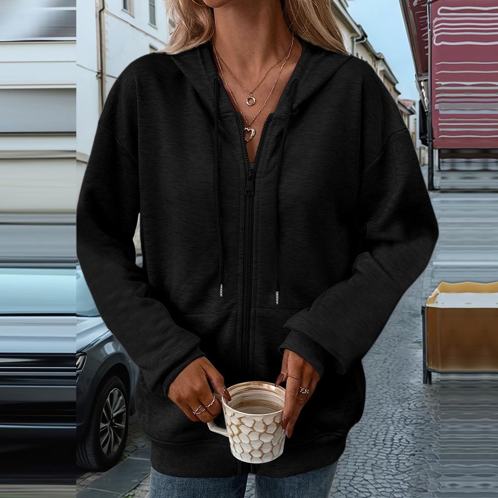 Women's Loose Hooded Sweatshirt Zipper Cardigan Jacket