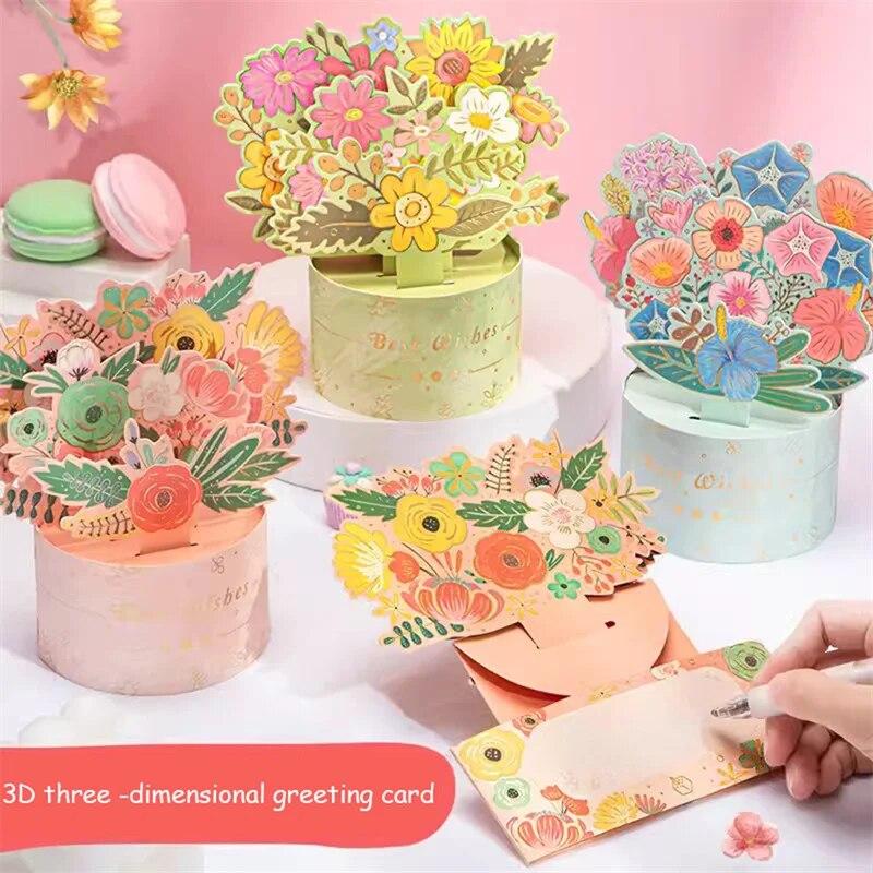 Creative 3D Pop-Up Bouquet Card G Craft Blahopřání Dárek ke Dni matek Valentýna Narozeniny Výročí Papír Holding