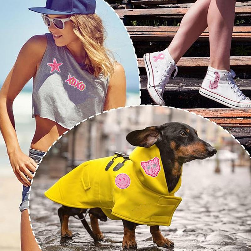 Pink Cheetah Embroidery Cloth Sticker Bag Decoration Rainbow Smiley Face Patch Sticker Butterfly Embroidery Label Mushroom Chapter Ironing