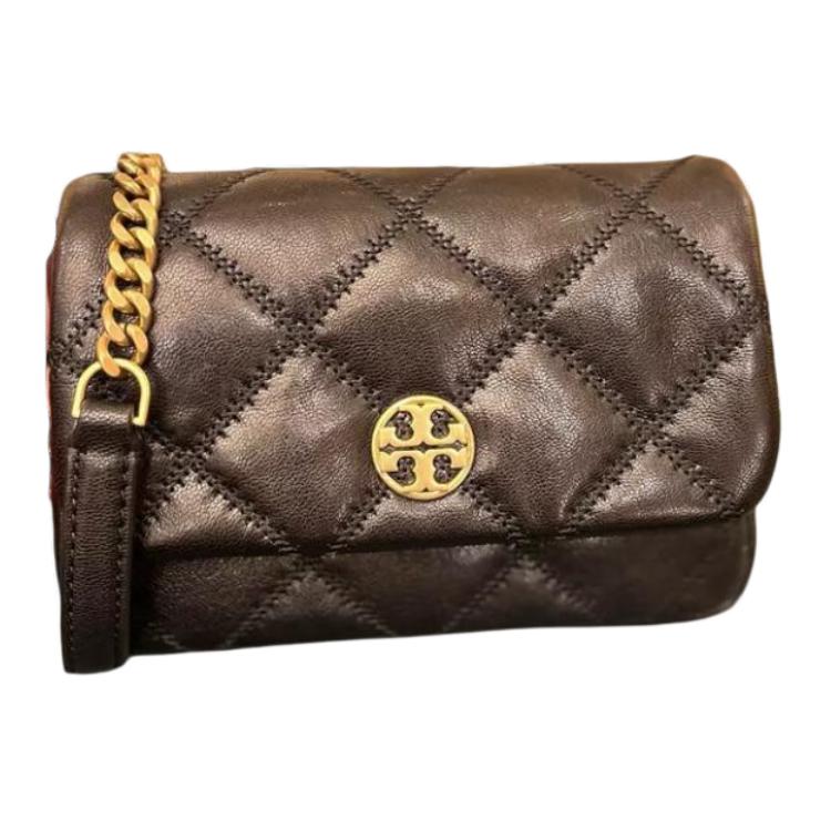 Tory Burch Willa Logo Zip Pocket Leather Crossbody Shoulder Bag Mini Women bags Black 150074-001