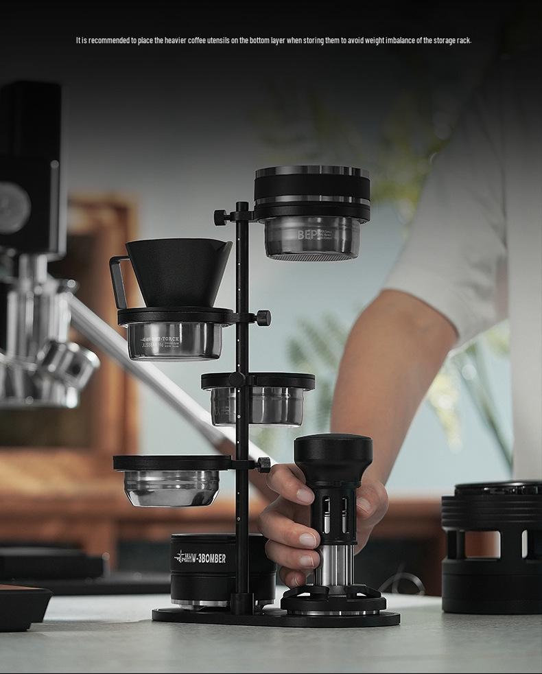 MHW Magnetic Bar Storage Rack with Pink Bowl, Coffee Machine Utensil Shelf, Tamping Cloth & Distributor