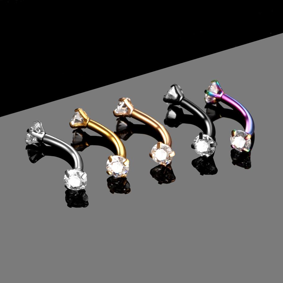 1 Stück Stahl Kristall Edelstein Augenbrauenring Tragus Helix Rook Ohrring Piercings Gebogener Bananenpiercing Lippen Helix Ringe Schmuck 16G