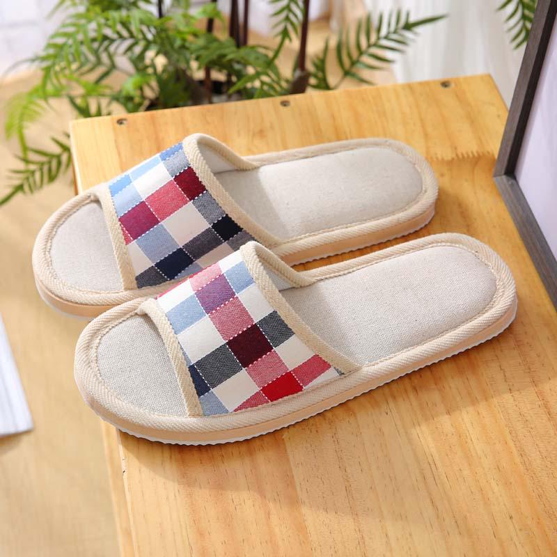 Four Seasons Indoor/Outdoor Plaid Linen Slippers with Non-Slip Foam Sole - Free Gift Included