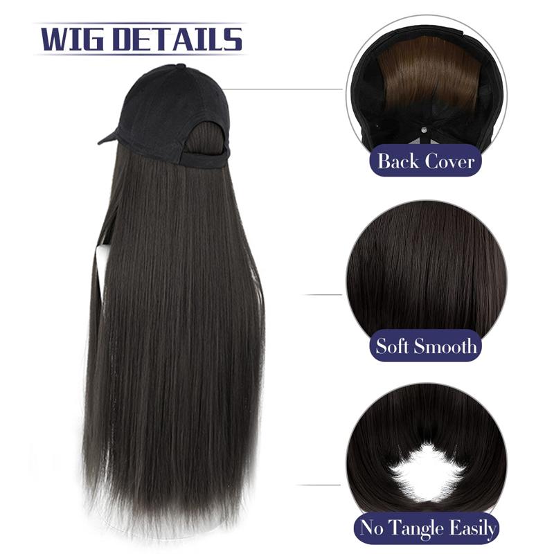 Hat Wig for Women Baseball Cap with Hair Extensions 20 Inch Long Wavy Synthetic Wig Hat Adjustable Hat with Wig Attached for Daily Wear