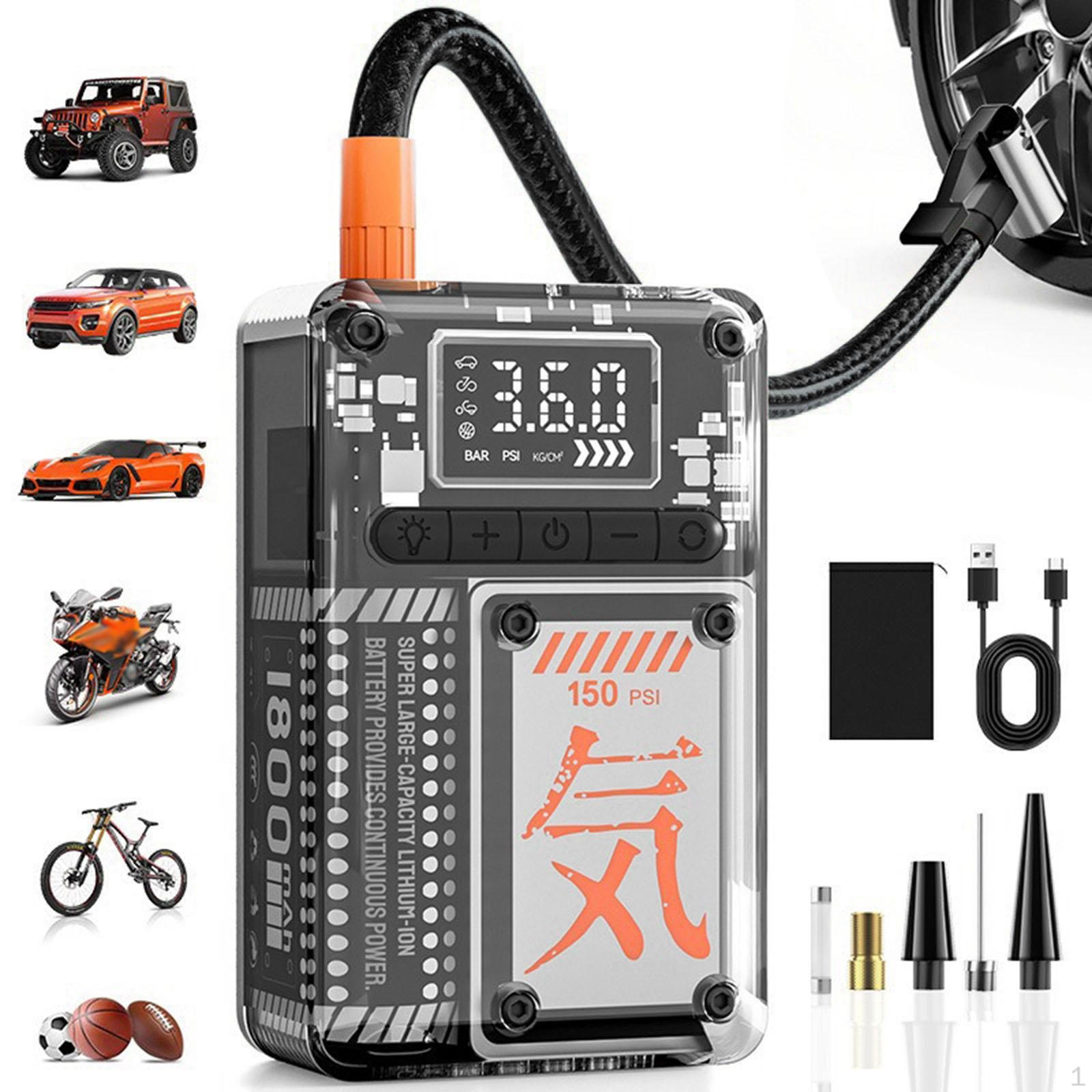 Car Tire Inflator Auto Pump with Emergency Light Multifunctional Air Portable