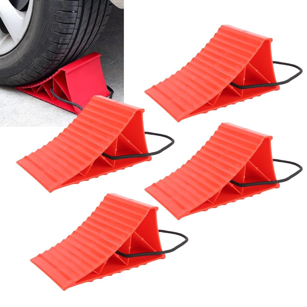 4 Stück Schwerlast Unterlegkeile mit Seil Anti-Rutsch Hohe Stabilität Hartplastik Reifenkeil Block Stopper für Wohnmobil