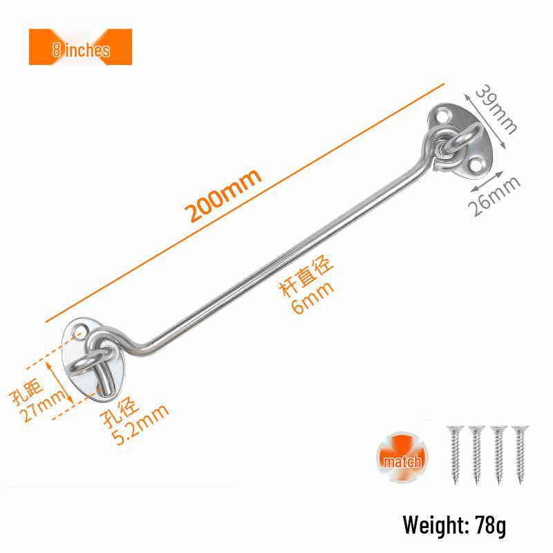 Bezvrtací háček s pojistkou z černého nerezového ocelového materiálu pro zabezpečení oken a dveří (as the picture,Screws Included)