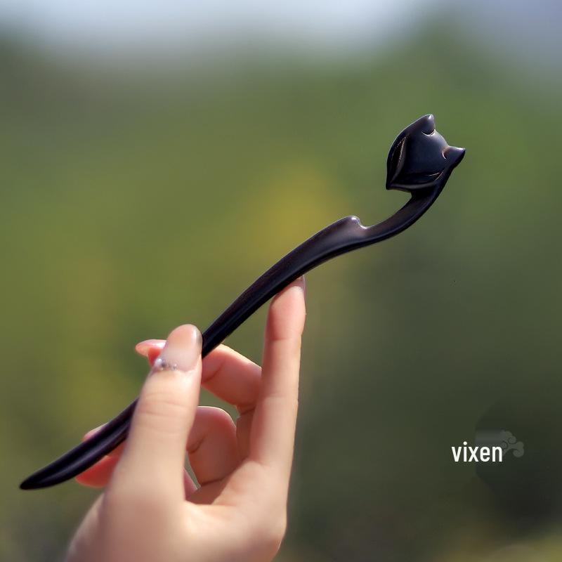 High-End Natural Ebony Wood Hairpin - Extended Chinese Ancient Style Black Hair Bun Accessory