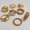 Uworld Stainless Steel 18K Gold-Plated Inlaid Shell Ring  Statement Metal Texture Fashion Finger Joyería Acero Inoxidable Mujer