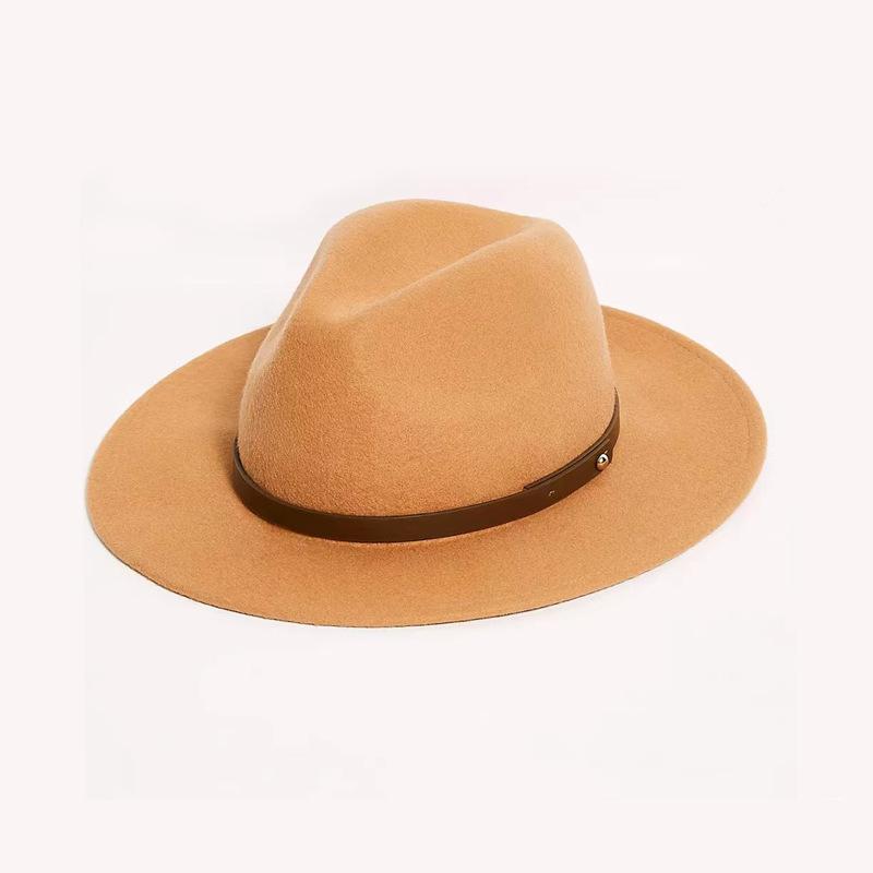 Фабричная оптовая продажа Осенний и зимний Чистошерстяной Цилиндр Декоративный войлочный головной убор из ПУ-кожи, Модный Цилиндр верблюд