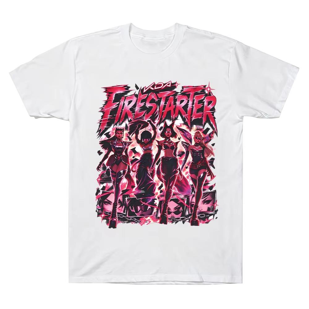 KDA Virtual K-pop Girl Group Graphic T-shirt Men Women Y2K Gothic Cotton Oversized T-shirts Casual Loose Short Sleeve Neck Summer Tops