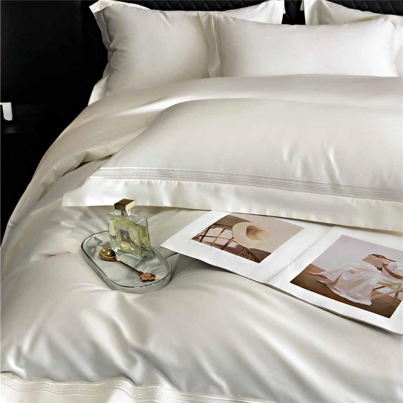 100% Cotton Luxury Minimalist Modern Solid Color 5-Line Stitch 4-Piece Duvet Cover Bedding Set All-Season Premium Home Textiles