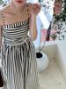 Luxi Women's High-Grade French Striped Off-Shoulder Tube Top Dress – A-Line Pleated Summer Long Skirt