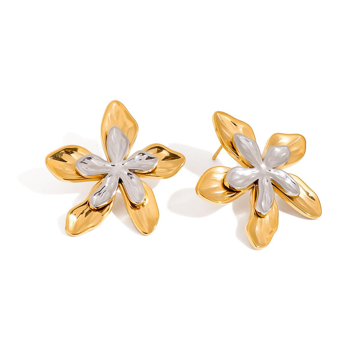 

Yori Statement Stainless Steel Hammered Flower and Leaf Up and Down Earrings Prevent Allergy Popular Fashion Wear Ear Jewelry