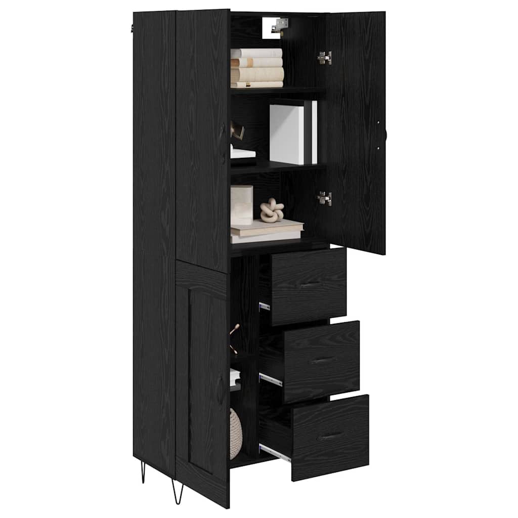 Highboard 2 pcs Black Oak Effect Engineered Wood and Glass