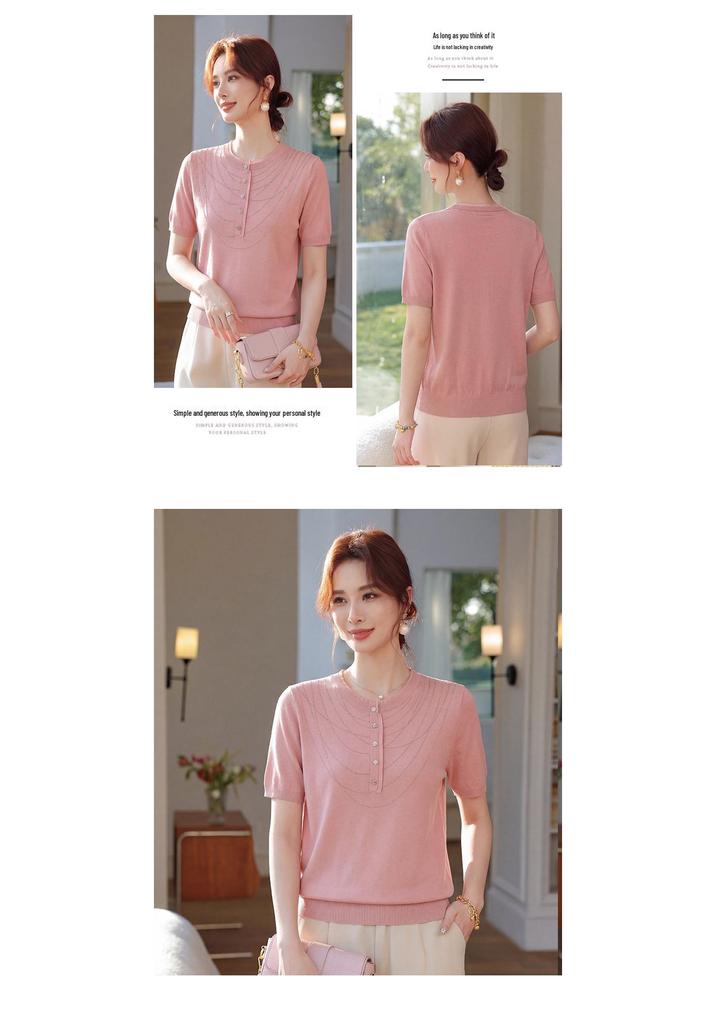 Mother's Day 2026 Ice Silk Short-Sleeve Blouse - New Style, Lightweight Knit for Middle-Aged & Elderly Women