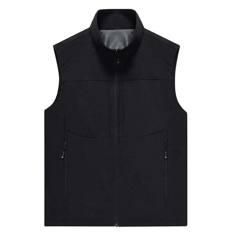 2026 Spring Men Casual Breathable Vest Men's Open Cardigan Man Stand Collar Fishing Sports Waistcoats Male Workwear Vest