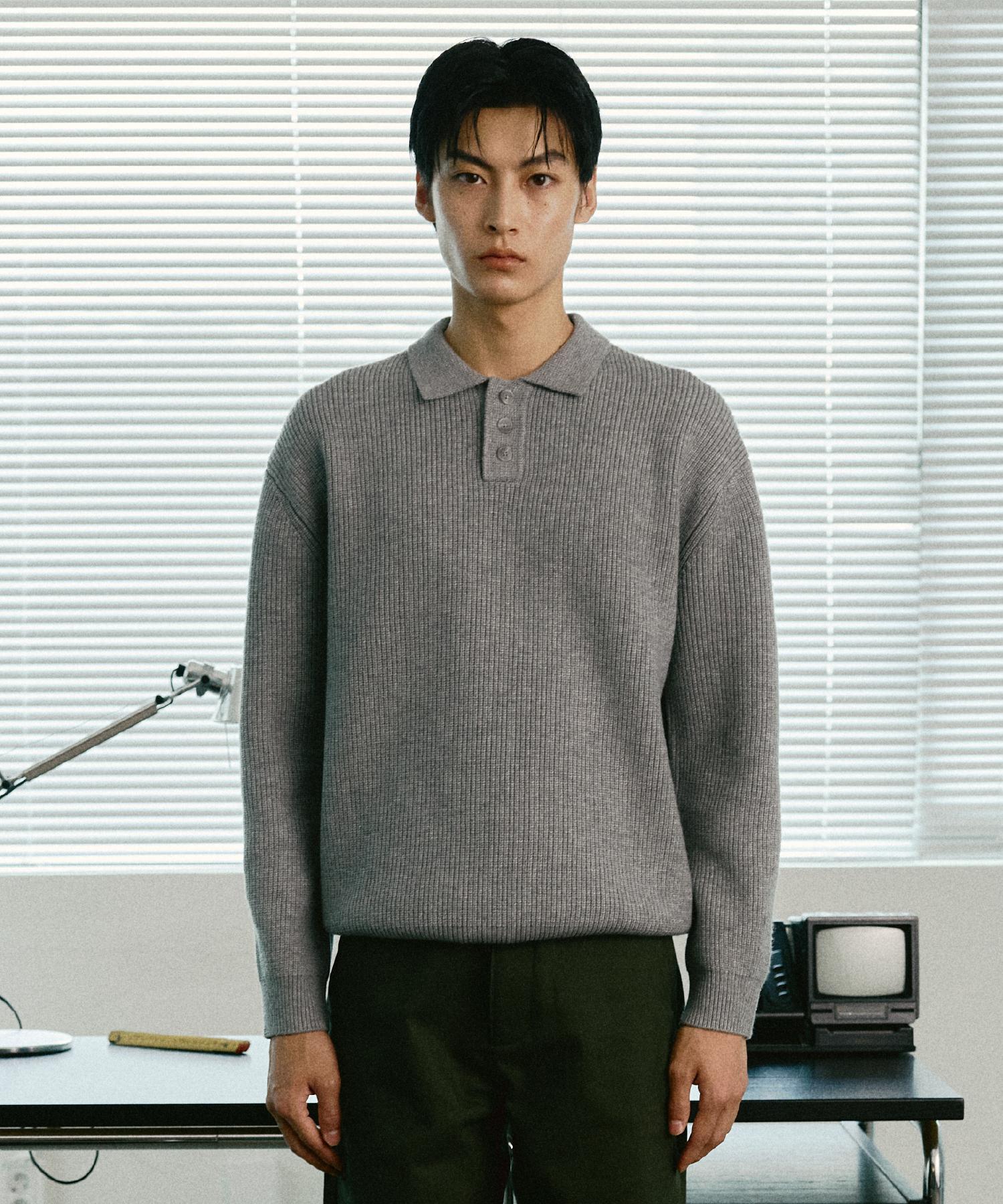 Le Dept Cashmere Blending Hacci Button Collar Knit [Gray] M