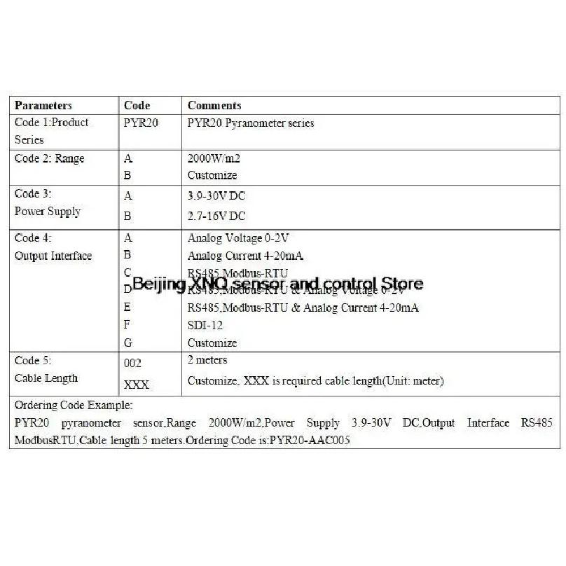 PYR20 Solar Radiation RS485 Pyranometer Sensor 0-2000W/M range 0-2V 4-20MA Light detector 400-1100nm Wavelength range