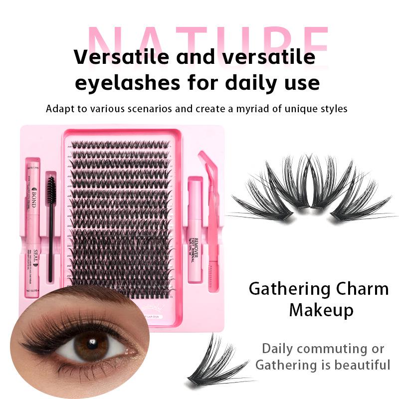 Natural Dense Sectional False Eyelashes with Quick-Set Glue and Tweezers for Beginners