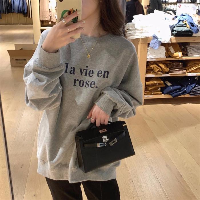 2025 Autumn Korean Loose-Fit Letter Print Thin Sweater for Women - Long Sleeve Pullover for Students