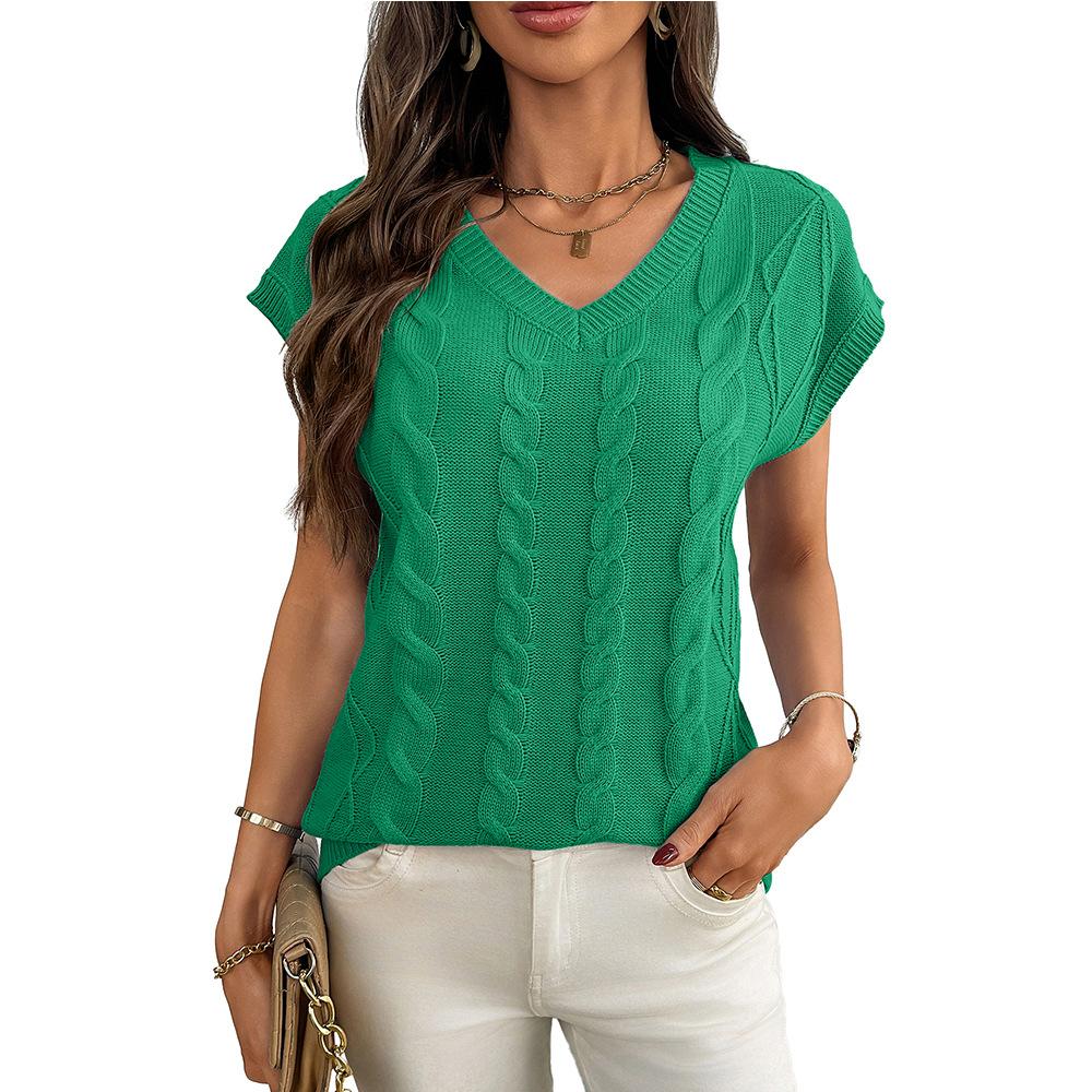 Summer New V-neck Twisted Flower Vest Loose Sleeveless Sweater for Women