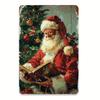 Room Decor 1pc Vintage Santa Claus Reading Metal Tin Sign, Rustic Wall Art Decor, Indoor/Outdoor Iron Painting for Home, Gard