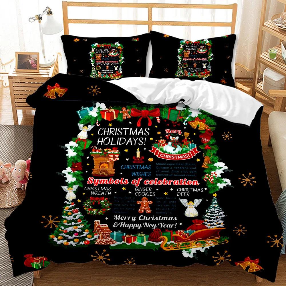 Super Soft Comfortable 3d Bedding Set Happy Christmas Reactive Print Snowflake Deer Duvet Set King Size Merry Christmas Bed Set