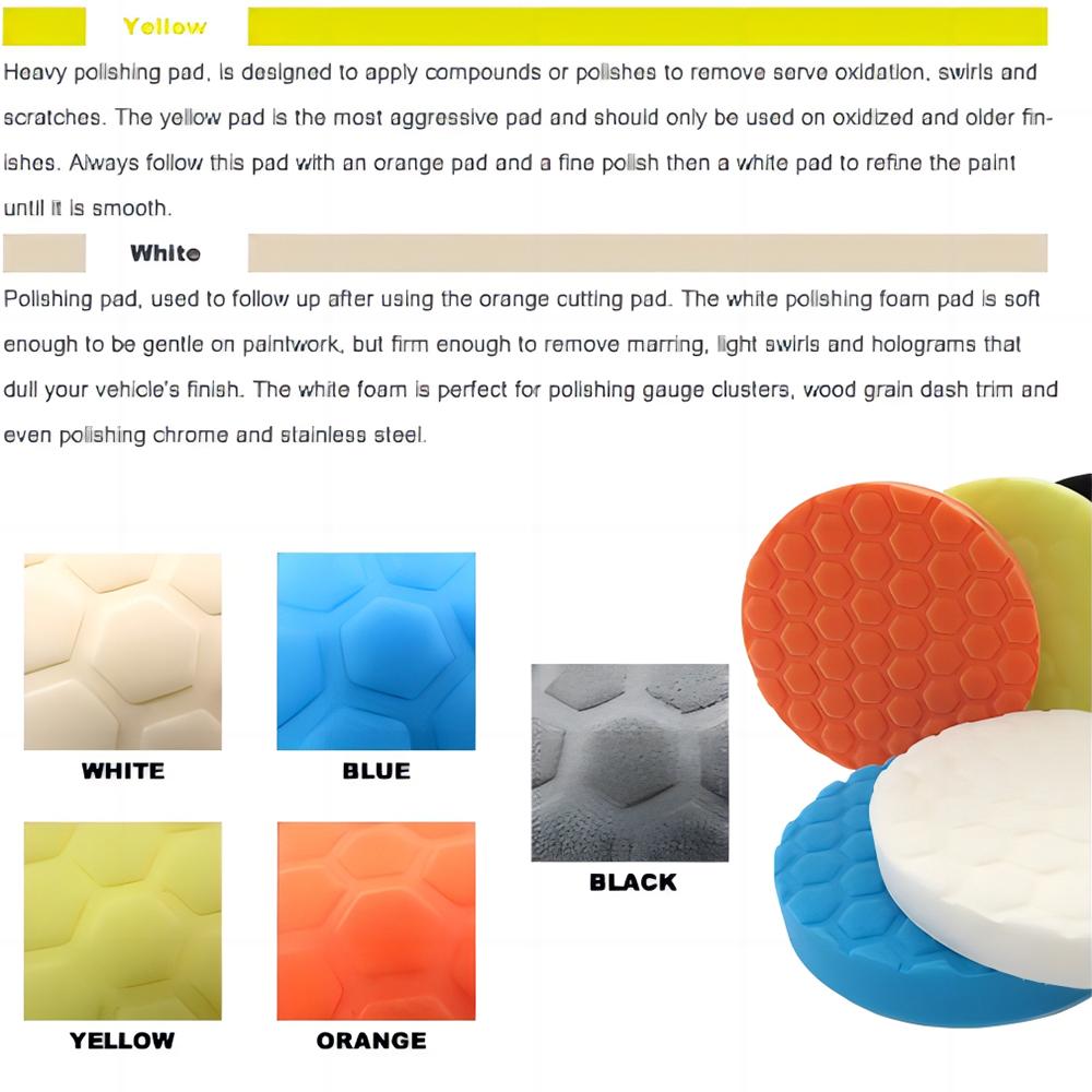 5PCS auto detailing pads polishing wheel for drill buffing kit 3/5/6/7 inch self adhesive polishing pad car wax applicator discs