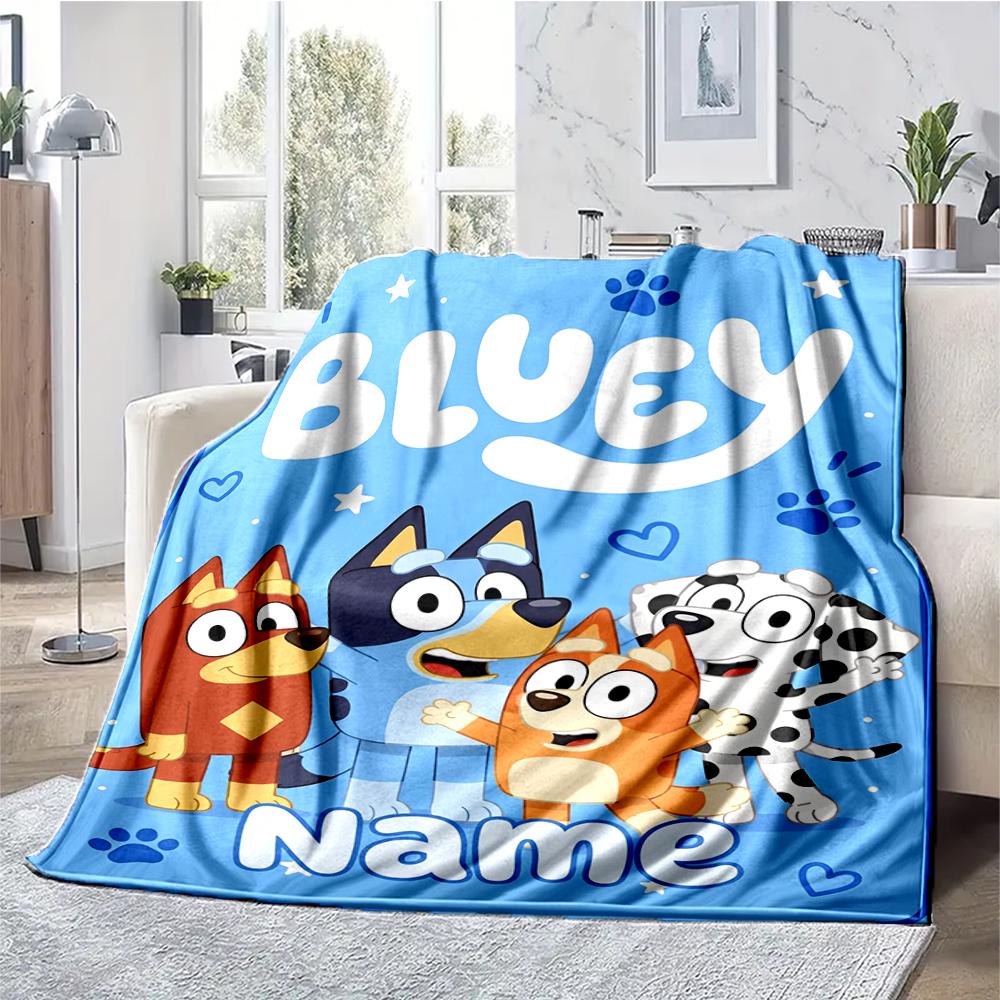 Custom Name Bluey Theme Printed Blanket - Perfect for Couch, Bed, Travel & Outdoor Use | Machine Washable, Cozy & Durable.