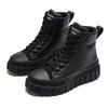 Four Seasons Outdoor Women's Comfortable Thick Sole Heightening Casual Shoes Daily Laced Black Simple High Top Sports Women's Shoes