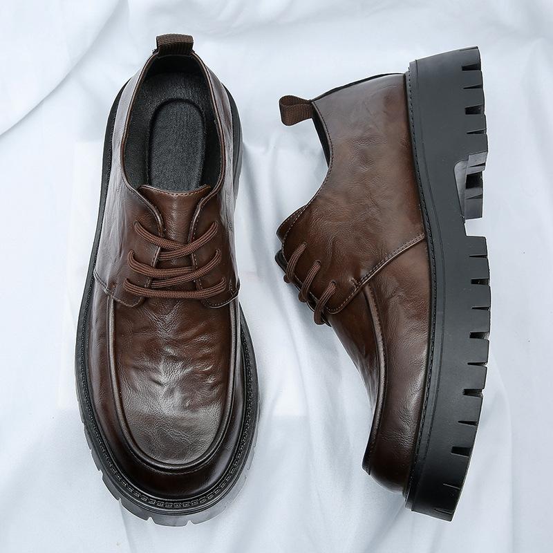 Large size men's shoes spring and summer new trend thick-soled breathable hollow casual shoes business men's big head leather shoes genuine leather