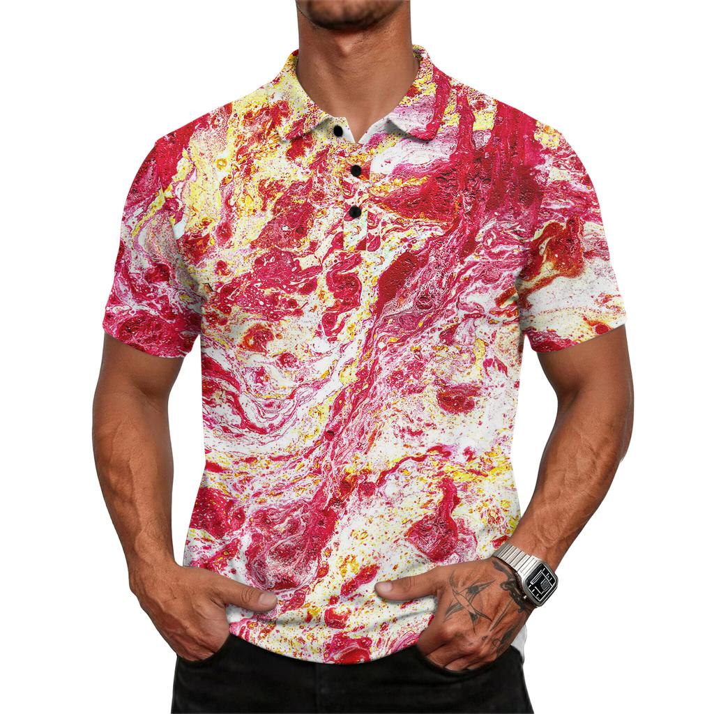 Men's casual loose-fitting fashionable tie- patterned printed short-sleeved T-shirt top