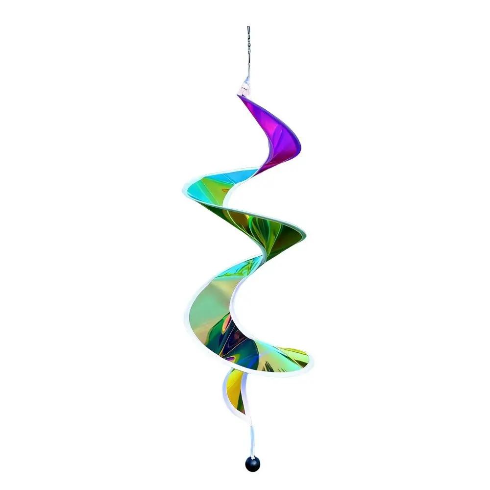 Colorful Wind Strips Outdoor Hanging Decorations Rotating Sequins Rainbow Spiral Wind Spinner Plastic Material Windmill Decor