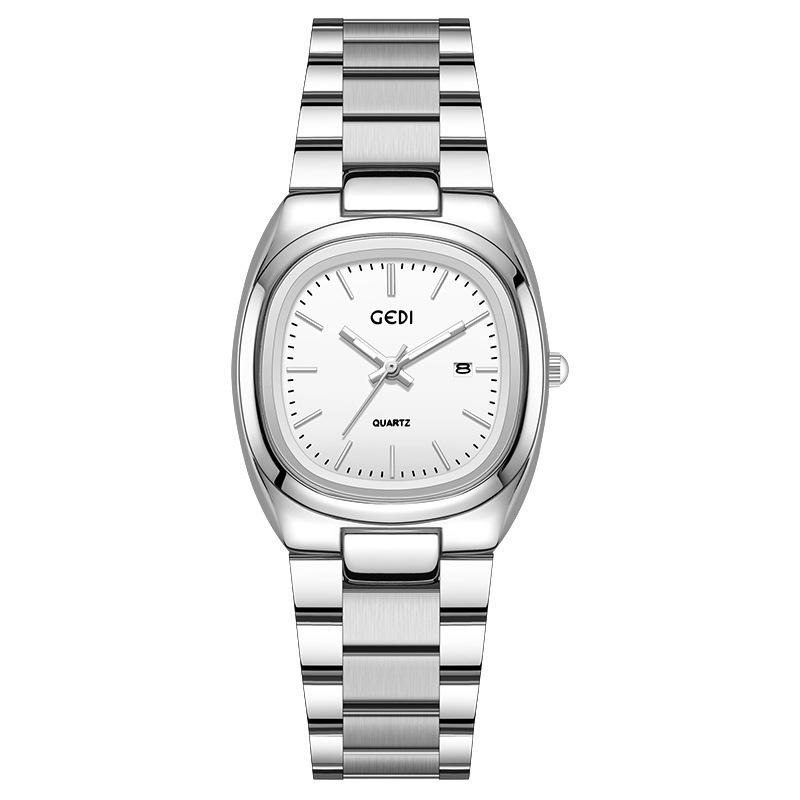 Simple Double Calendar Women's Watch High Value Solid Steel Waterproof Watch Women's Niche Oval Quartz Watch