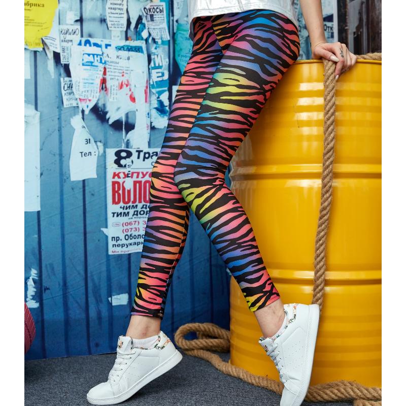 Sexy Animal Leopard Zebra Print Leggings Fluorescent Rainbow Gradient Elasticity Pants Leggings for Women Tights Fitness Yoga Pants