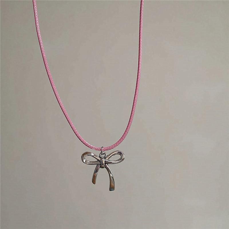 

Модное готическое Y2K античное серебряное ожерелье-бантик с подвеской розового и черного цвета из кожи для женщин, ювелирные изделия, подарки для пар розовый